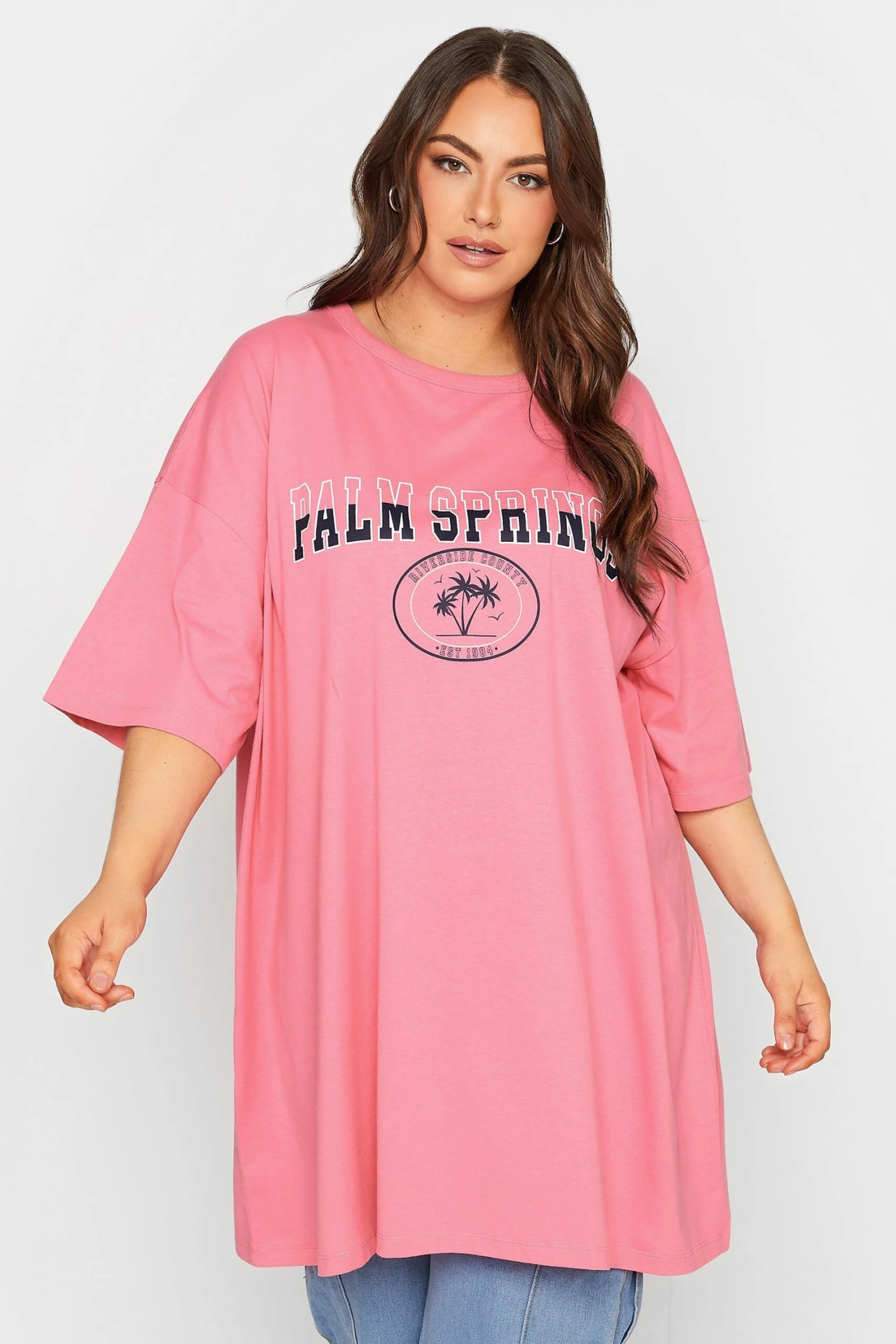 YOURS 2 PACK Curve Pink & Navy Blue Oversized Slogan Tunic Tops 1 YOURS 2 PACK Curve Pink & Navy Blue Oversized Slogan Tunic Tops