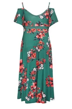 YOURS LONDON Curve Green Floral Cold Shoulder Wrap Dress -Luna Looks Zone 8d8e085d 024f 40 162179 Y