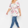 YOURS LONDON Curve White & Pink Floral Print Peplum Top