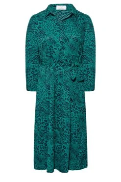YOURS LONDON Curve Green Animal Print Shirt Dress -Luna Looks Zone 8e64d222 2ad9 4d 161608 X