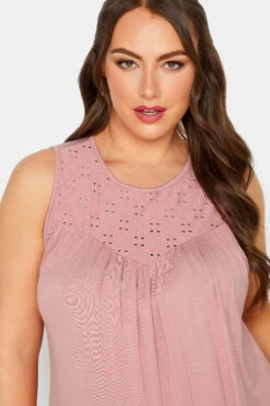 LIMITED COLLECTION Curve Pink Broderie Anglaise Insert Vest Top -Luna Looks Zone 8e6aa628 4f76 4f 215696 D