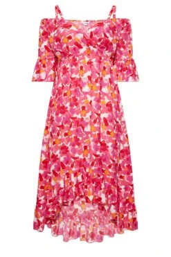 YOURS Curve Pink Floral Cold Shoulder Midaxi Dress -Luna Looks Zone 8e747c23 d9b0 49 137287 X