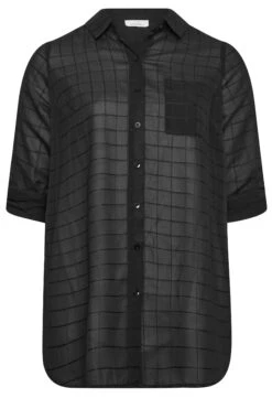YOURS LONDON Curve Black Check Chiffon Shirt -Luna Looks Zone 8ee2e2cd e529 45 162218 X