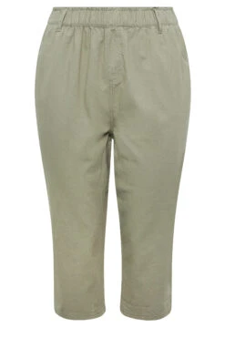 YOURS Curve Khaki Green Cotton Cropped Trousers -Luna Looks Zone 8f050818 642e 4b 144793 X