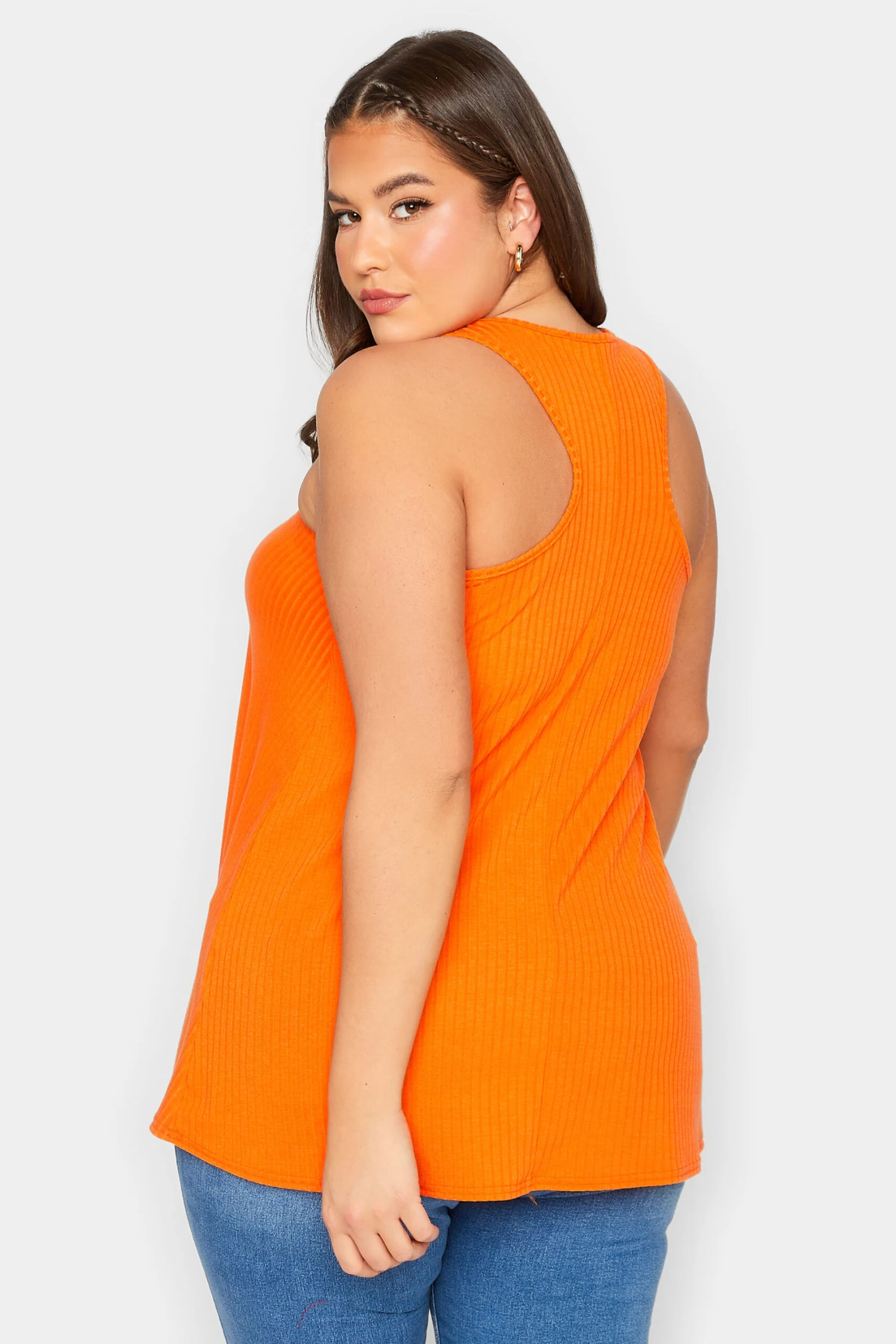 LIMITED COLLECTION Curve Orange Ribbed Racer Cami Vest Top 2 LIMITED COLLECTION Curve Orange Ribbed Racer Cami Vest Top - Image 2