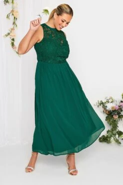 YOURS LONDON Curve Forest Green Lace Front Chiffon Maxi Dress