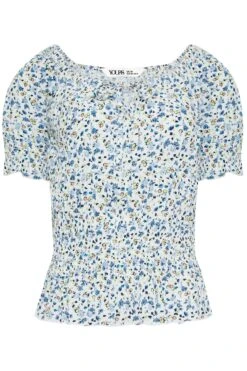 YOURS PETITE Curve White & Blue Floral Bardot Top -Luna Looks Zone 8f54fc8e 98b7 49 174467 X