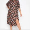 YOURS Curve Black Floral Print Side Split Midi Dress