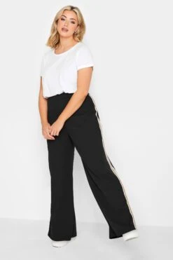 YOURS PETITE Curve Black & Brown Block Stripe Wide Leg Trousers
