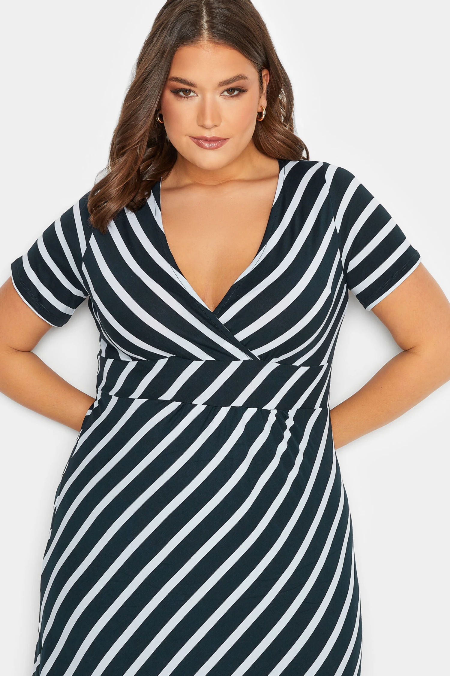 YOURS Curve Navy Blue Stripe Print Swing Dress 3 YOURS Curve Navy Blue Stripe Print Swing Dress - Image 3