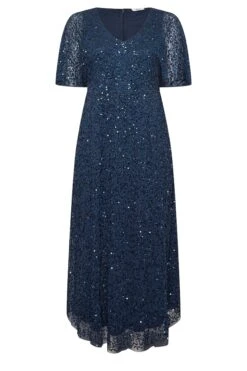 LUXE Curve Navy Blue Hand Embellished V-Neck Maxi Dress -Luna Looks Zone 8fb6f8a3 bc85 44 161993 X