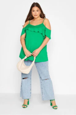 YOURS Curve Apple Green Frill Cold Shoulder Top
