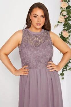 YOURS LONDON Curve Purple Lace Front Chiffon Maxi Dress -Luna Looks Zone 90096c20 3159 4c 161505 D