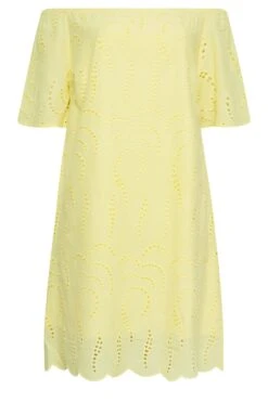 YOURS Curve Yellow Broderie Anglaise Bardot Dress -Luna Looks Zone 90149df4 d402 47 137514 X