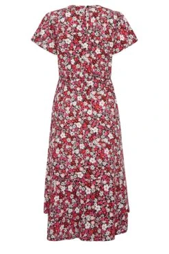 YOURS PETITE Curve Pink Floral Tie Waist Midaxi Dress