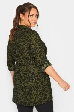 YOURS Curve Khaki Green Animal Print Utility Tunic Shirt -Luna Looks Zone 90345c5f 424b 40 131936 C