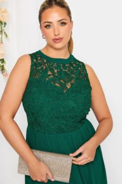 YOURS LONDON Curve Forest Green Lace Front Chiffon Maxi Dress -Luna Looks Zone 9048e6cf c6f4 4a 161891 D