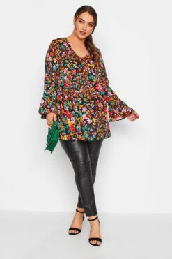 LIMITED COLLECTION Curve Black & Pink Floral Print Blouse