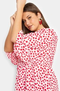 YOURS LONDON Curve Pink Heart Ruffle Sleeve Wrap Top -Luna Looks Zone 90c0dc04 9332 42 161961 D