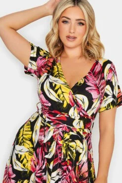 YOURS Curve Black Leaf Print Front Tie Maxi Dress -Luna Looks Zone 9107045f 40fd 42 302062 D
