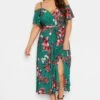 YOURS LONDON Curve Green Floral Cold Shoulder Wrap Dress