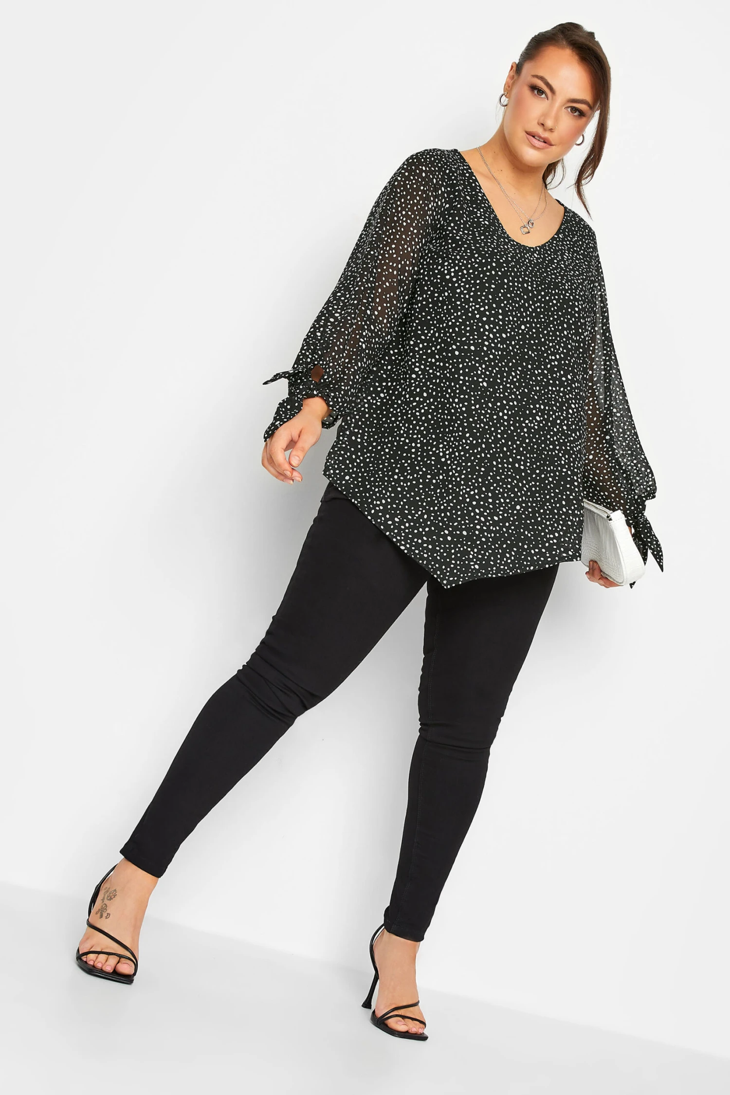 YOURS LONDON Curve Black Dalmatian Print Asymmetric Blouse 1 YOURS LONDON Curve Black Dalmatian Print Asymmetric Blouse