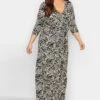 YOURS Curve Black & Beige Brown Abstract Floral V-Neck Maxi Dress