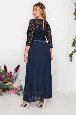 YOURS LONDON Curve Navy Blue Lace Pleated Maxi Dress -Luna Looks Zone 91ed6a58 f3e5 4d 161900 C