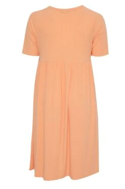 LIMITED COLLECTION Curve Light Orange Ribbed Peplum Midi Dress -Luna Looks Zone 921e8883 7750 4b 214631 Y