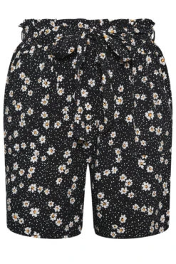 YOURS Curve Black Daisy Print Paperbag Waist Shorts -Luna Looks Zone 92666587 52da 41 144800 X