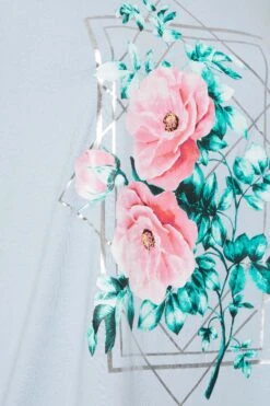 YOURS Curve Light Blue Floral Foil Print T-Shirt -Luna Looks Zone 926ade3e 695f 4f 302181 Z