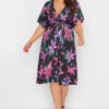 YOURS LONDON Curve Black Floral Print Wrap Dress