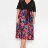 YOURS LONDON Curve Black Tropical Print Wrap Dress