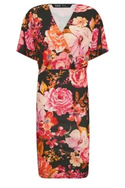YOURS PETITE Curve Black Floral Wrap Midi Dress -Luna Looks Zone 92fb055c d7c4 41 174574 X
