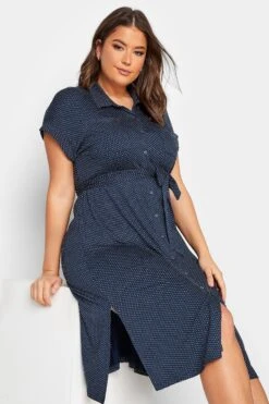 YOURS Curve Navy Blue Polka Dot Split Hem Shirt Dress 8 YOURS Curve Navy Blue Polka Dot Split Hem Shirt Dress -Luna Looks Zone 9360d71c f35b 44 301973 D