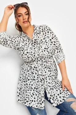 YOURS Curve White Dalmatian Print Utility Tunic Shirt