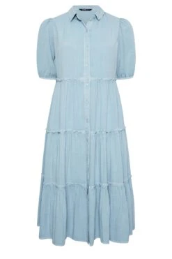 YOURS Curve Blue Acid Wash Tiered Chambray Denim Shirt Dress -Luna Looks Zone 93fa6729 403c 45 137436 X