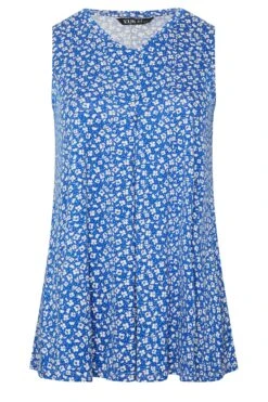 YOURS Curve Blue Floral Print Pleat Front Vest Top -Luna Looks Zone 946c210e 5dee 42 302071 X