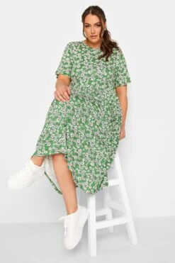 YOURS Curve Green Floral Smock Dress