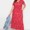 YOURS Curve Red Floral Print Maxi T-Shirt Dress