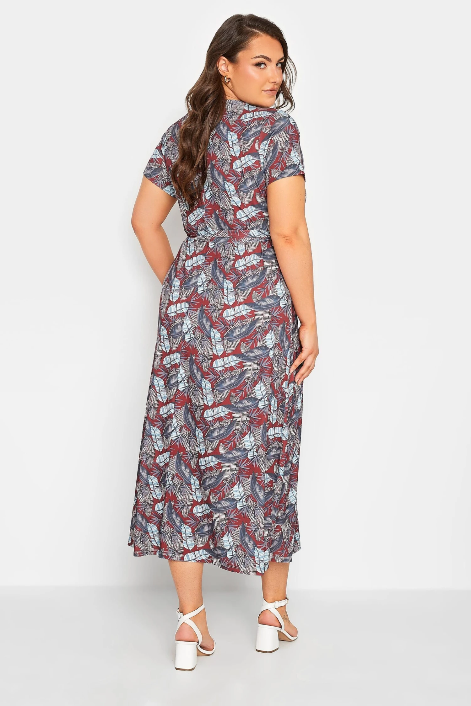 YOURS Curve Red Leaf Print Maxi Wrap Dress 2 YOURS Curve Red Leaf Print Maxi Wrap Dress - Image 2