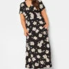 YOURS Curve Black Floral Print V-Neck Midaxi Dress