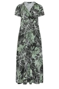 YOURS Curve Black Leaf Print V-Neck Midaxi Dress -Luna Looks Zone 964fa913 51a4 4c 302227 X