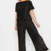 PixieGirl YOURS PETITE Curve Black Zig Zag Plisse Wide Leg Trousers