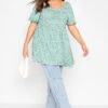YOURS Curve Green Floral Ruched Top