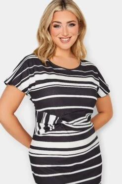 YOURS PETITE Curve Black & White Stripe Knot Midi Dress -Luna Looks Zone 97183a25 6a60 41 174578 D