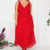 YOURS LONDON Curve Red Ruffle Wrap Dress