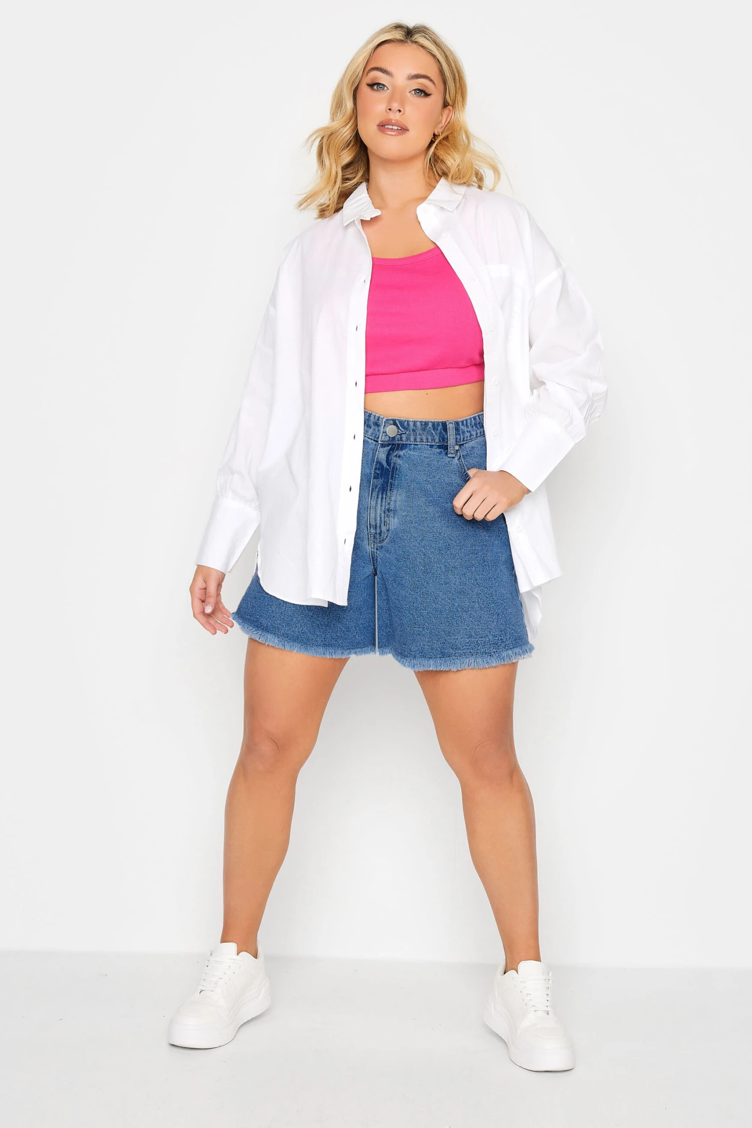 YOURS Curve Mid Blue Floaty Denim Shorts 1 YOURS Curve Mid Blue Floaty Denim Shorts