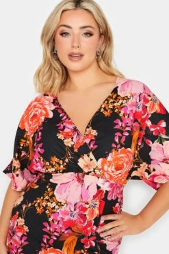 YOURS PETITE Curve Black Floral Wrap Midi Dress -Luna Looks Zone 97bc0c20 1c44 49 174574 D