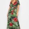 YOURS Curve Green & Red Floral Front Tie Maxi Dress